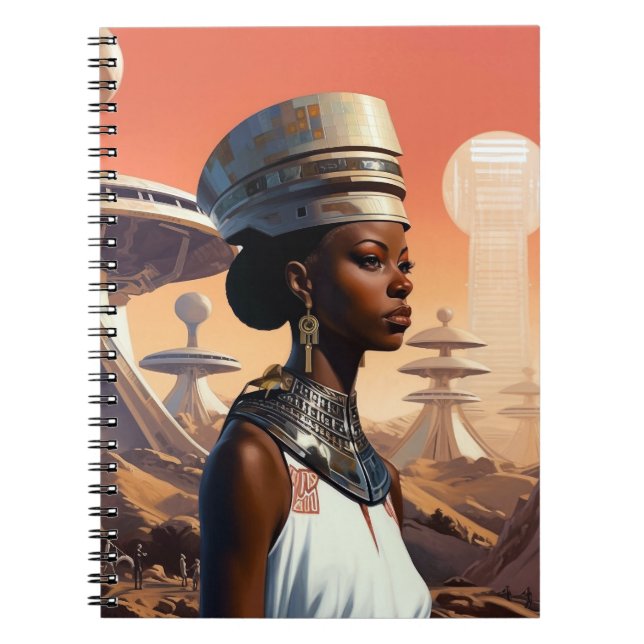 Futuristiska Queen Afrofuturistic Science fiction Anteckningsbok (Framsidan)