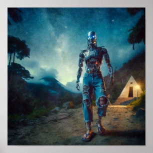 Futuristiska Robot i det antika landskapet Poster