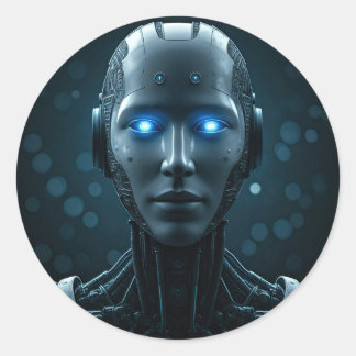 Futuristiska Robot i en högteknologisk miljö Runt Klistermärke