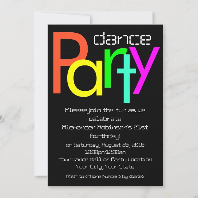 Futuristiska Roligt 5x7 Dance Party-inbjudan Inbjudningar (Framsida)