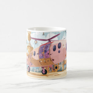 Futuristiska rosa och beige helikoptrar i en stili kaffemugg