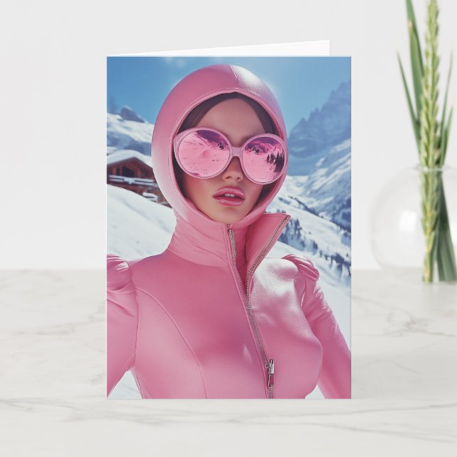 Futuristiska Rosa Ski Mode - Snyggt Winter Glam Inbjudan (Framsida)