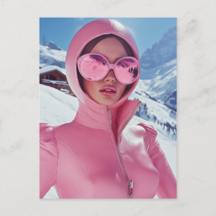 Futuristiska Rosa Ski Mode - Snyggt Winter Glam Vykort