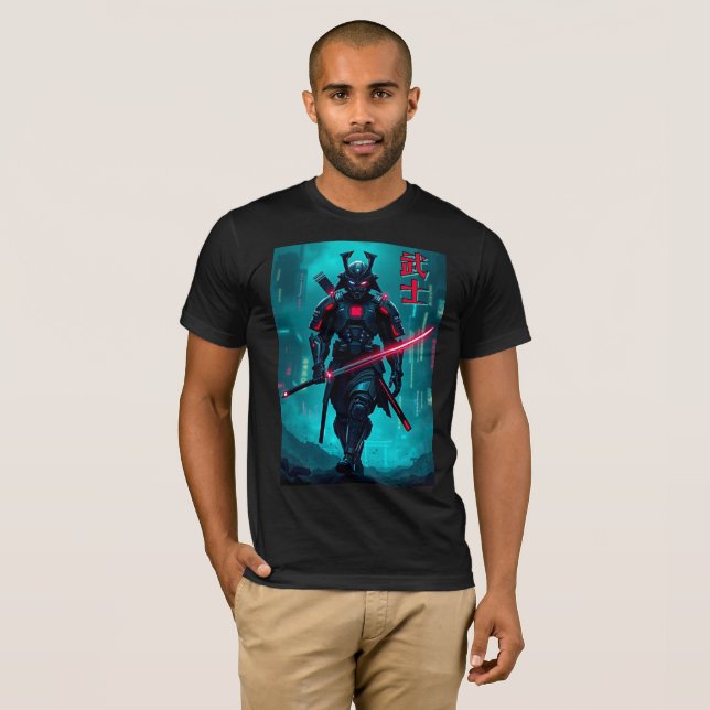 Futuristiska Samurai - Cyberpunk Aesthetic Tee (Hel framsida)