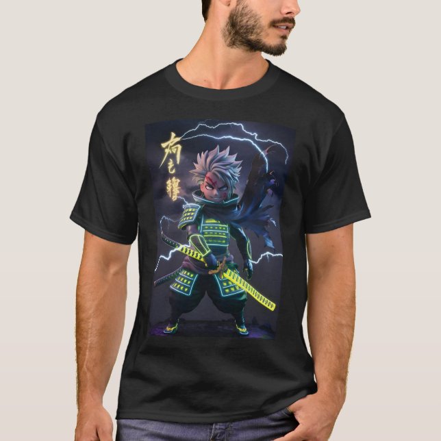 "Futuristiska Samurai Warrior Anime T-Shirt | (Framsida)