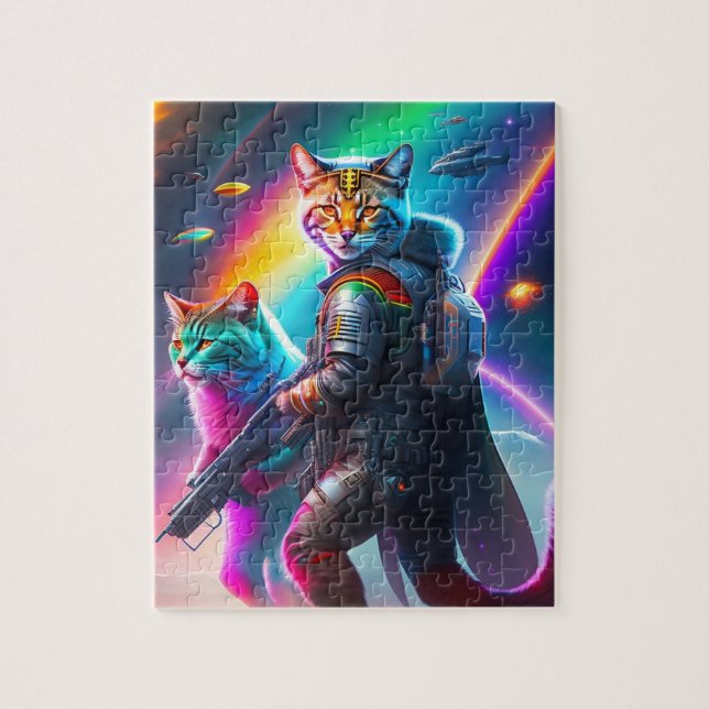 Futuristiska Sci-Fi Astronaut Warriors Cats Pussel (Vertikal)