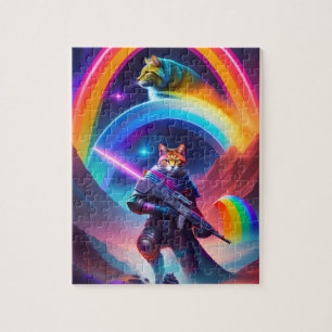 Futuristiska Sci-Fi Astronaut Warriors Neon Cats Pussel