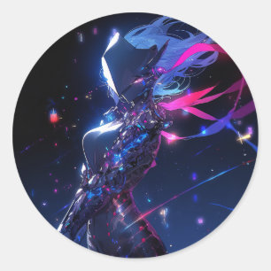 Futuristiska Sci-Fi Cyber Warrior Anime Girl Runt Klistermärke