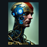 Futuristiska Science fiction Cyborg Man Wall Art Poster<br><div class="desc">Futuristiska Cyborg Man Wall Art poster en futuristiska cyborg dam mot blå bakgrund,  AI skapat med människans konstruktör som styr och producerar konstverk.</div>