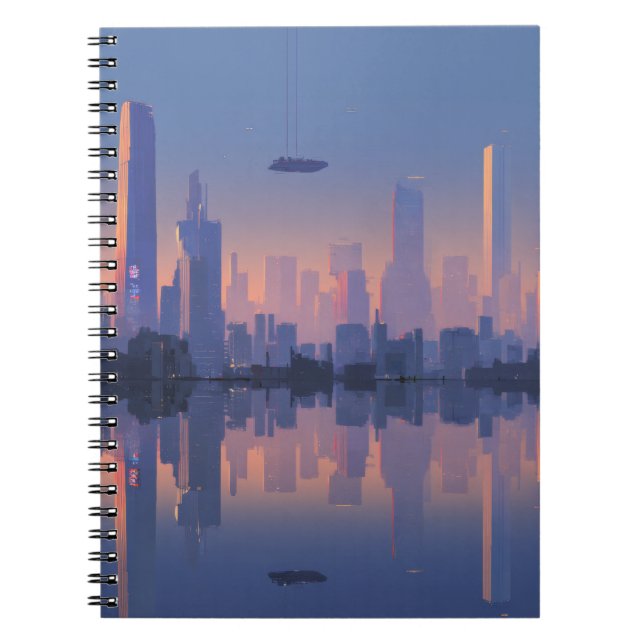 Futuristiska Solnedgång cityscape bärbar dator Anteckningsbok (Framsidan)