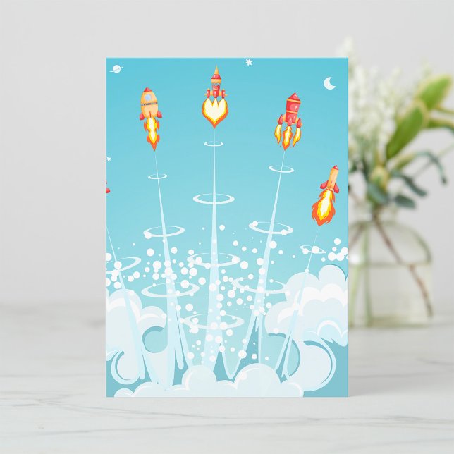 Futuristiska Space Art för att starta Retro Rocket Inbjudningar (Skapare uppladdad)