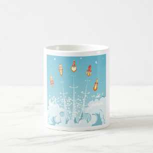 Futuristiska Space Art för att starta Retro Rocket Kaffemugg