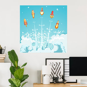 Futuristiska Space Art för att starta Retro Rocket Poster