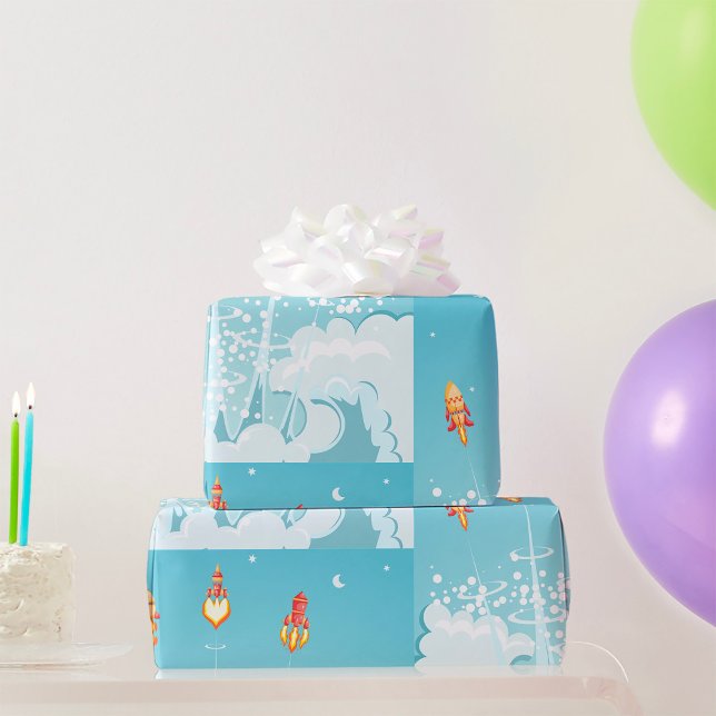 Futuristiska Space Art för att starta Retro Rocket Presentpapper (Skapare uppladdad)