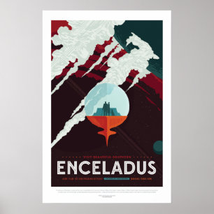 Futuristiska Space Poster - Saturnus Måne Enceladu