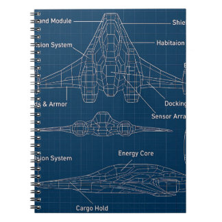 "Futuristiska Spacecraft Blueprint Art" Anteckningsbok