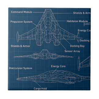 "Futuristiska Spacecraft Blueprint Art" Kakelplatta