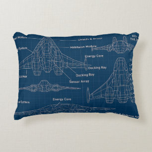 "Futuristiska Spacecraft Blueprint Art" Prydnadskudde