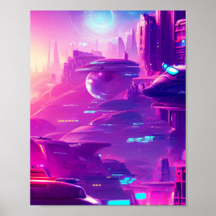 Futuristiska stad i ljus poster