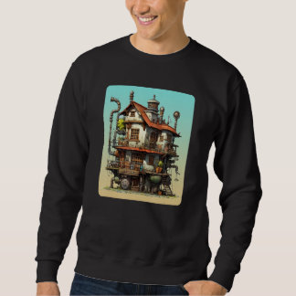 Futuristiska Steampunk House Mechanical Mansion Sc Lång Ärmad Tröja