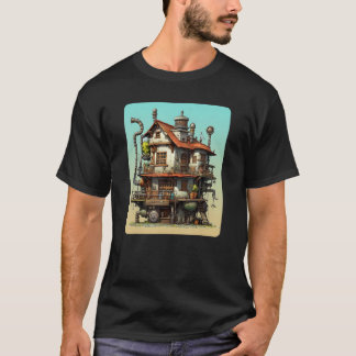 Futuristiska Steampunk House Mechanical Mansion Sc T Shirt