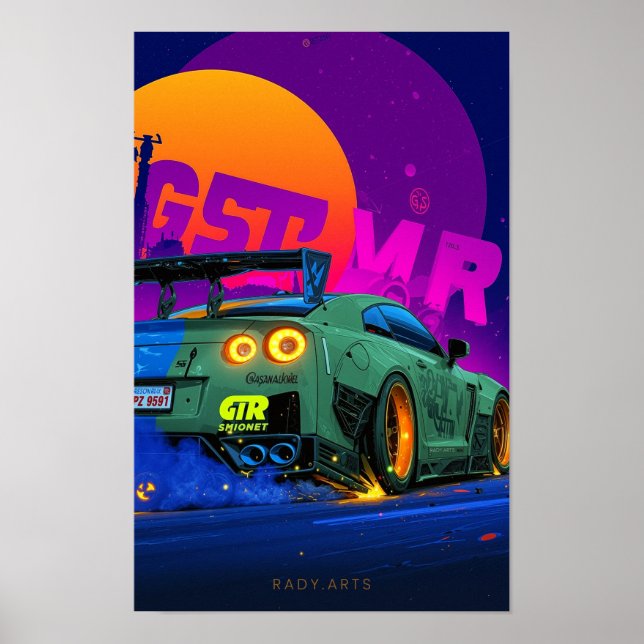Futuristiska Street Racer GTR Art Print Poster (Framsidan)