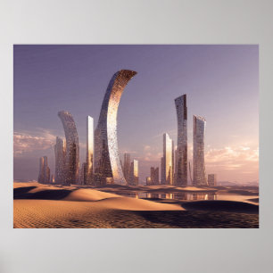 Futuristiska Surrealistiska Skyskrapor I Ökenlands Poster