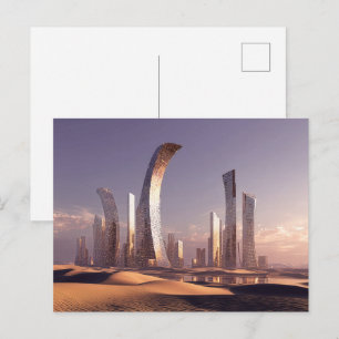 Futuristiska Surrealistiska Skyskrapor I Ökenlands Vykort