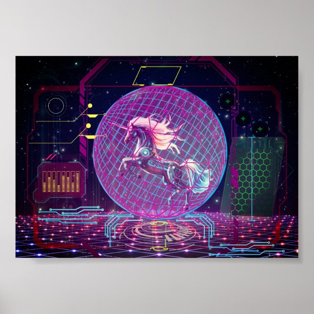 Futuristiska Unicorn Poster (Framsidan)