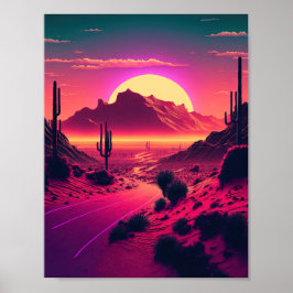 Futuristiska vågor: en bergscen i Synthwave Poster