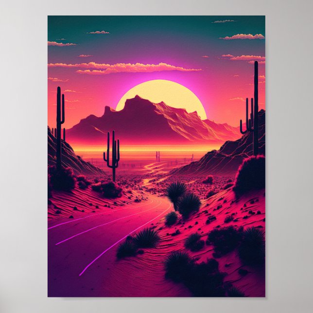 Futuristiska vågor: en bergscen i Synthwave Poster (Framsidan)