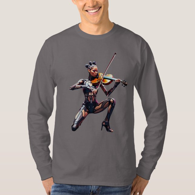Futuristiska Violinist Robot - Långärmad T-Shirt (Framsida)
