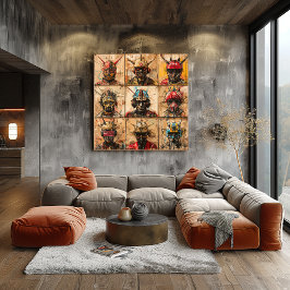Futuristiska Warrior Masks i Graffiti Abstrakt gri Poster
