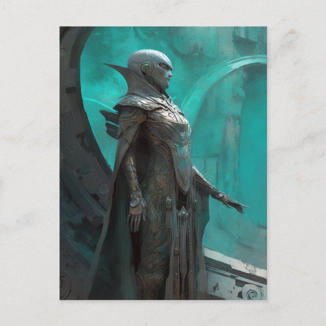 Futuristiska Warrior Woman Science fiction Art Vykort (Framsida)