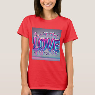 Futuristiska Y2K Holografiskt Kärlek T Shirt