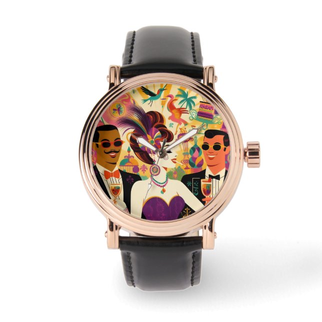 Futuristiskan Mardi Gras Cocktail Party Armbandsur (Framsida)