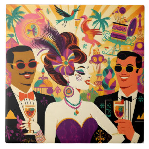 Futuristiskan Mardi Gras Cocktail Party Kakelplatta