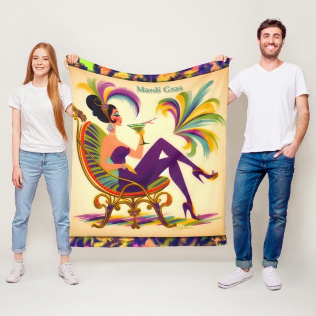 Futuristiskan Mardi Gras Martini Woman i mitten av Fleecefilt (På plats)