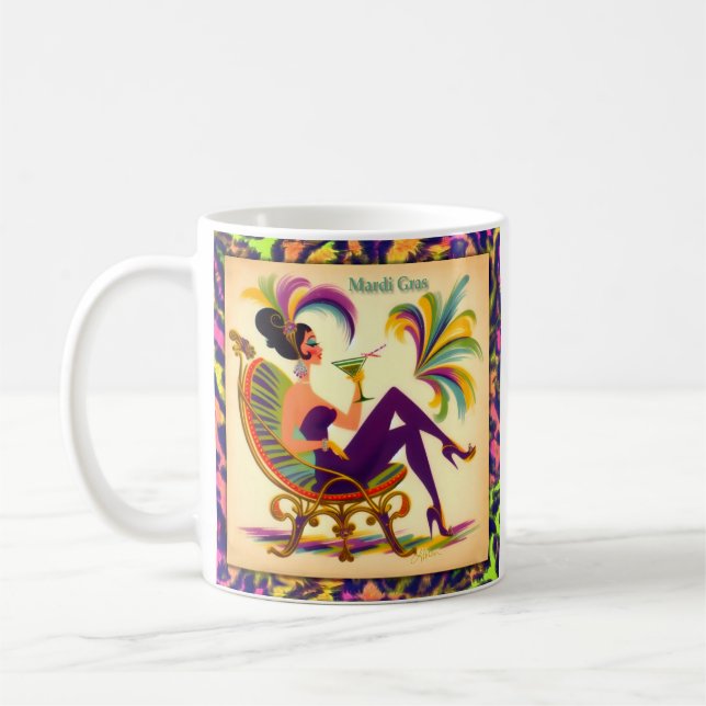 Futuristiskan Mardi Gras Martini Woman i mitten av Kaffemugg (Vänster)