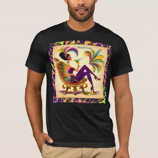 Futuristiskan Mardi Gras Martini Woman i mitten av T Shirt (Framsida)