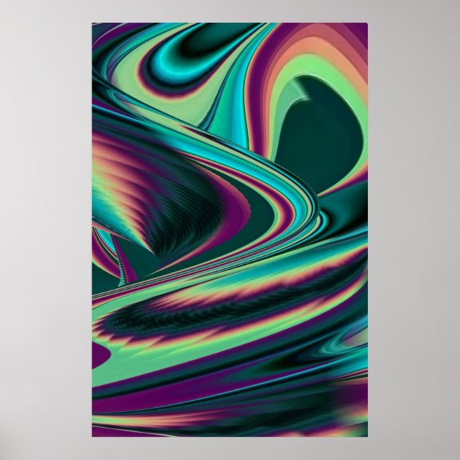 Futuristiskans Abstrakt 3D Metallisk regnbågsgrafi Poster (Framsidan)