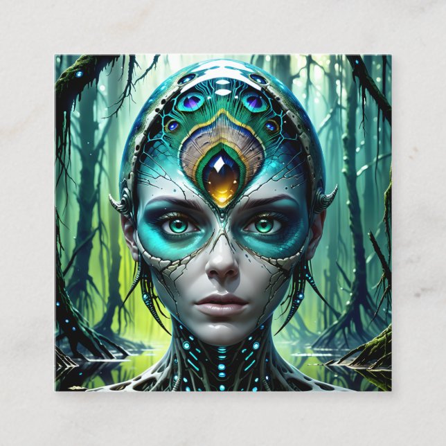 Futuristiskans biomekaniska cybernetiska giganter  fyrkantigt visitkort (Framsida)