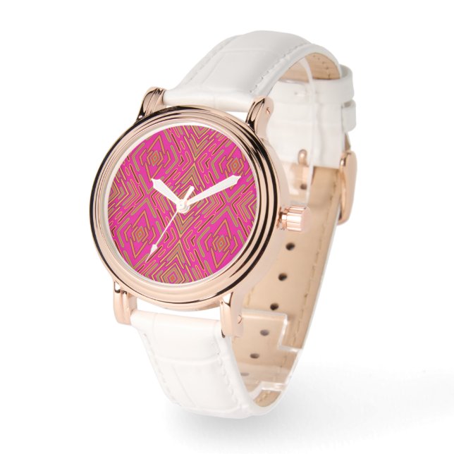 Futuristiskt abstrakt rosa fuchsia-mönster armbandsur (Vinkel)