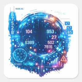 Futuristiskt AI-system dekal – Cyber Tech Data Hea Fyrkantigt Klistermärke