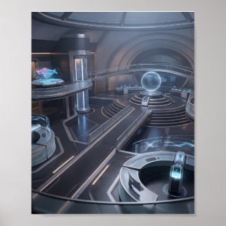 Futuristiskt cyber-spelkommandocenter poster