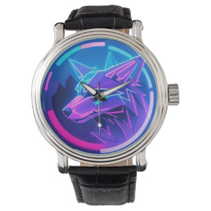 Futuristiskt neonvargansikte i geometrisk konst armbandsur