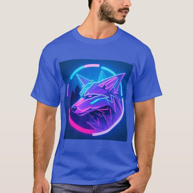 Futuristiskt neonvargansikte i geometrisk konst t shirt (Framsida)