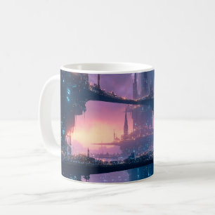 Futuristiskt stadslandskap i skymningen kaffemugg
