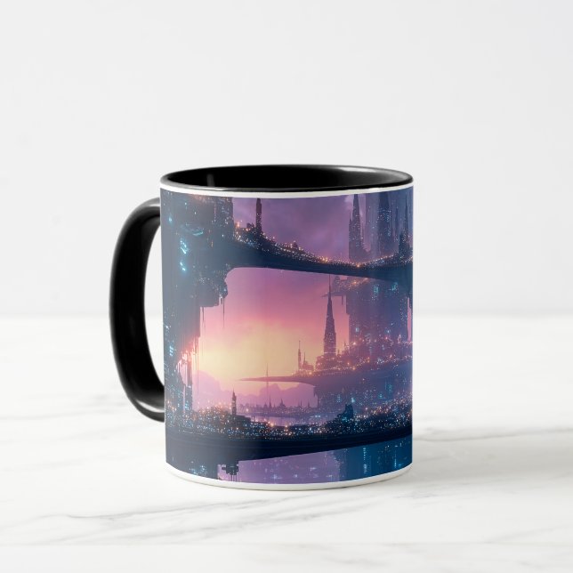 Futuristiskt stadslandskap vid skymning mugg (Framsida vänster)