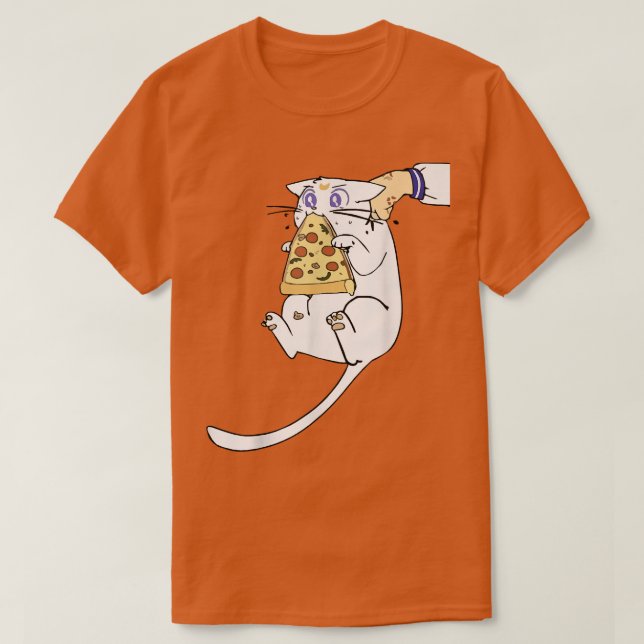 Fuuny Cute Anime kattunge äter pizza for cat lo T Shirt (Design framsida)
